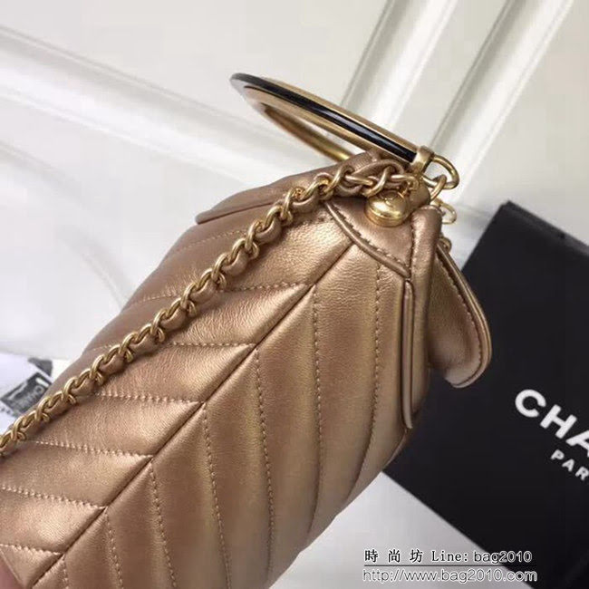 香奈兒CHANEL珠光藍Chanel A57861 2018早秋Paris-Hamburg復古風小羊皮水桶包鏈條包DSC1491